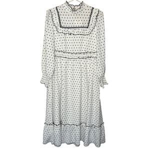 Simple Retro long sleeve women's polka dot dress size medium